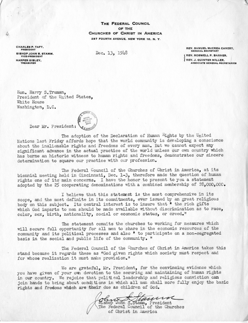 Correspondence Between John S. Stamm and Harry S. Truman