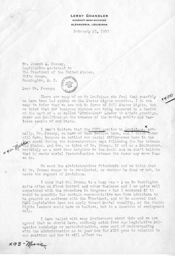 Correspondence Between Leroy Chandler and Joseph G. Feeney