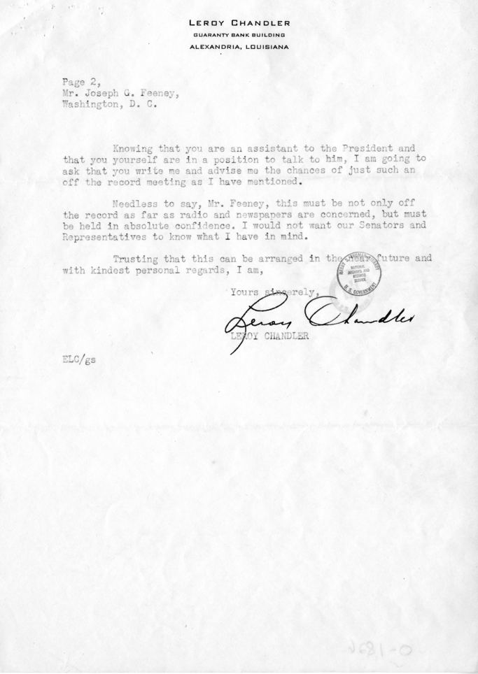Correspondence Between Leroy Chandler and Joseph G. Feeney