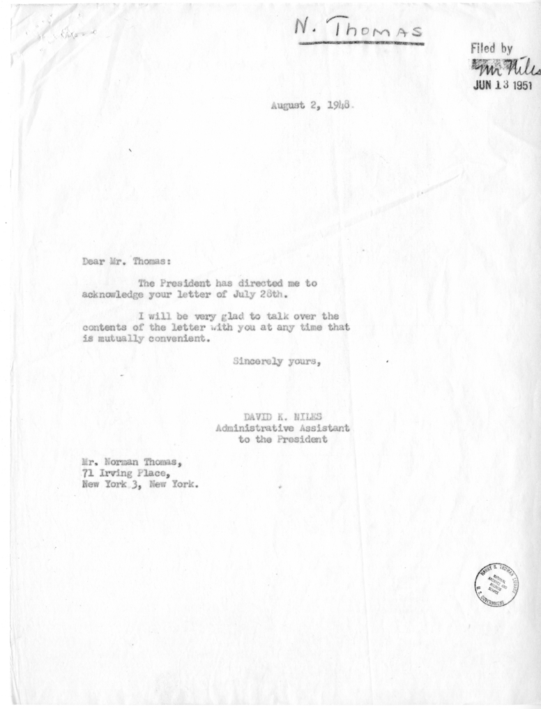 Matthew J. Connelly to David K. Niles, With Related Material