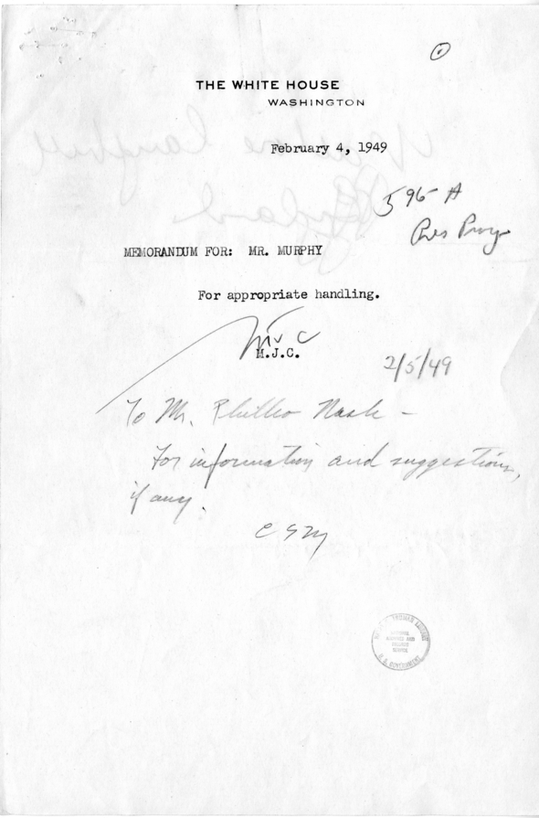 Matthew J. Connelly to Charles S. Murphy, With Related Material