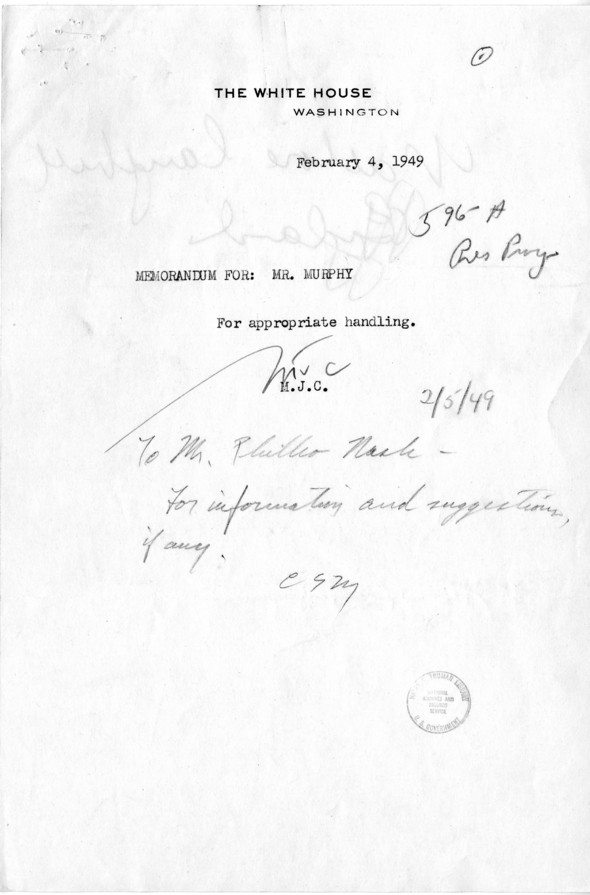 Matthew J. Connelly to Charles S. Murphy, With Related Material