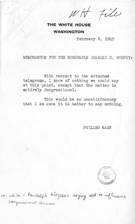 Matthew J. Connelly to Charles S. Murphy, With Related Material
