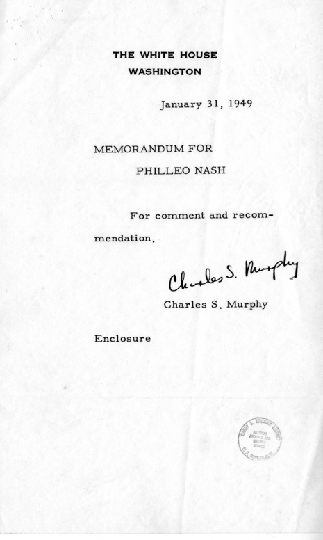 Matthew J. Connelly to Charles S. Murphy, With Related Material