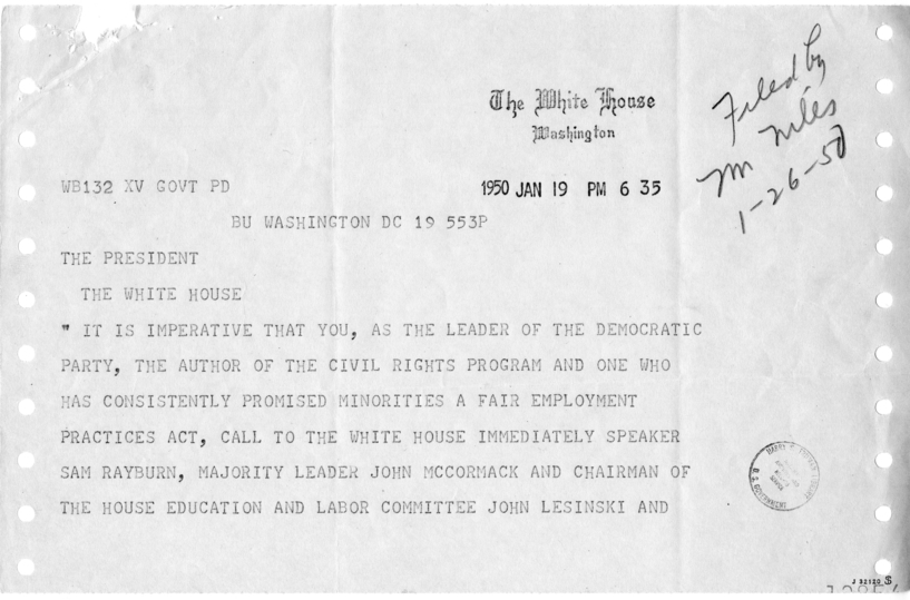 Adam Clayton Powell, Jr. to Harry S. Truman, With Referral