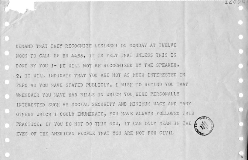 Adam Clayton Powell, Jr. to Harry S. Truman, With Referral