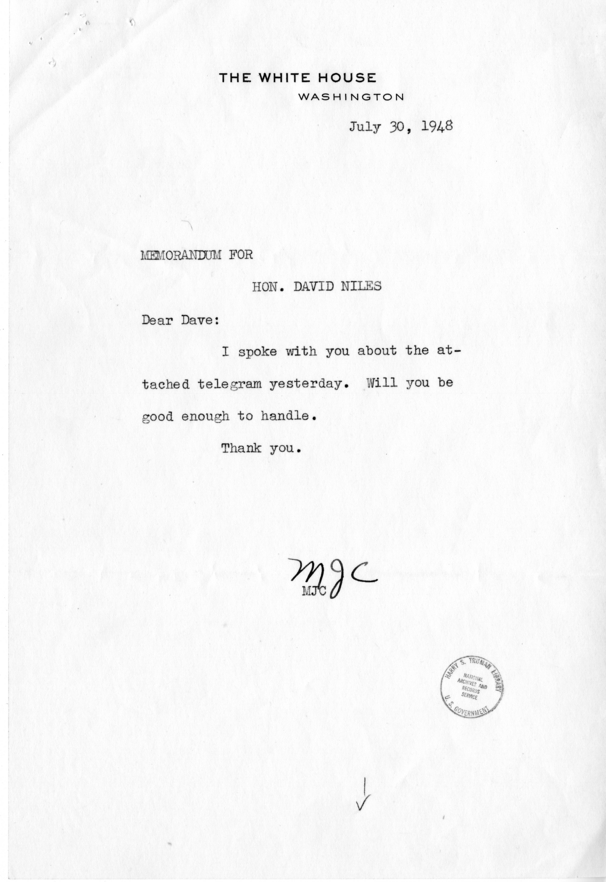 David K. Niles to William L. Patterson, With Related Material