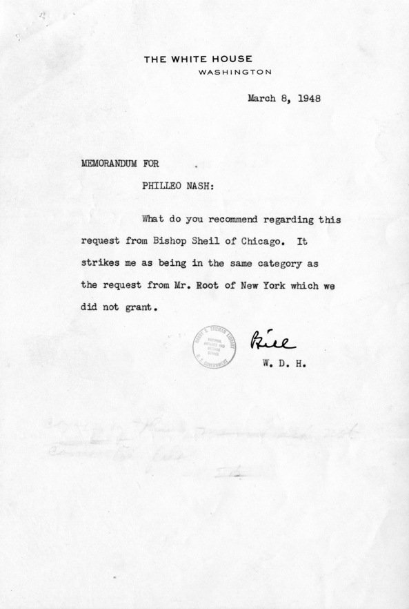 Telegram, William D. Hassett to Bernard J. Sheil With Related Material