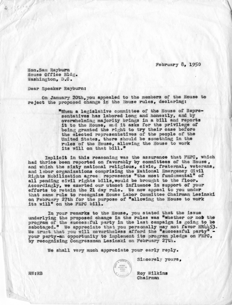 Roy Wilkins to Harry S. Truman, With Referral