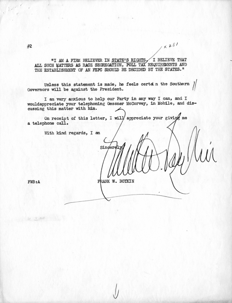 Frank W. Boykin to Matthew J. Connelly With Related Material