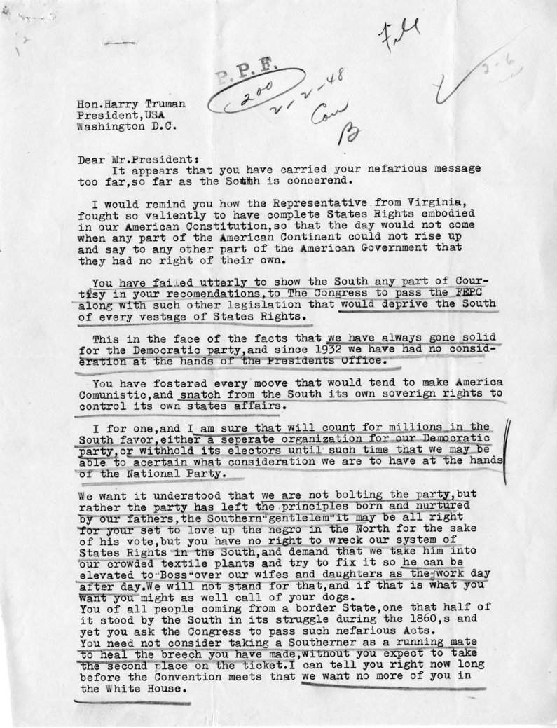 S.L. Brissie to Harry S. Truman