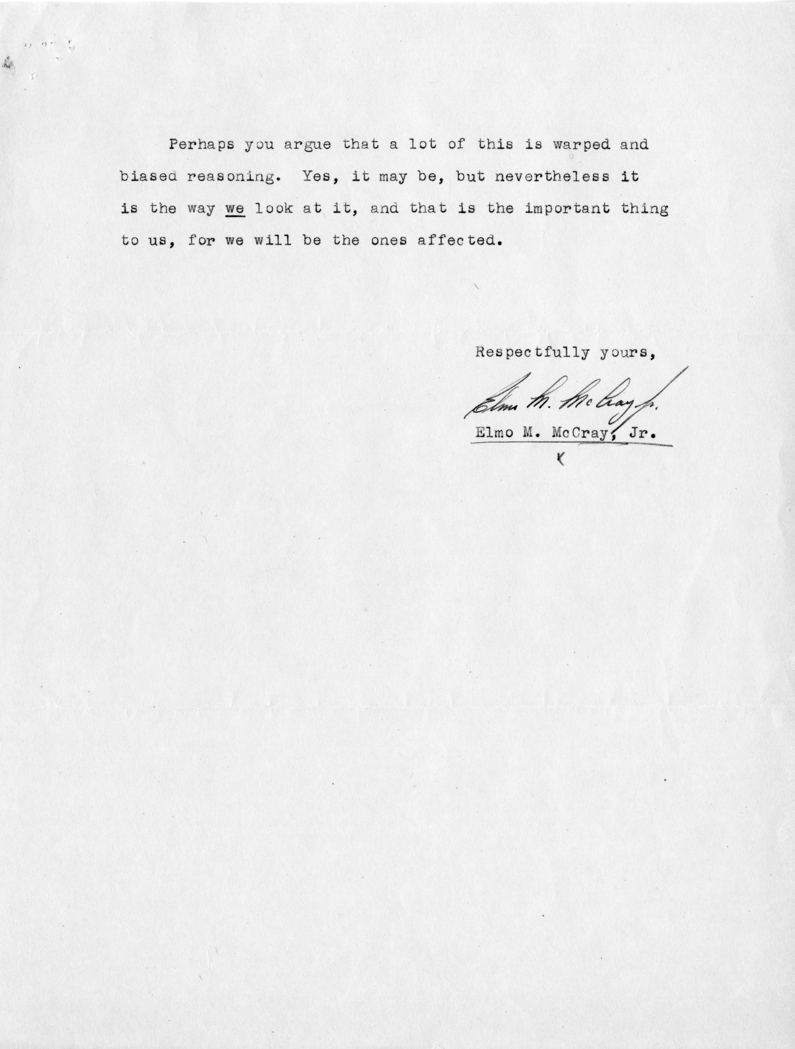Elmo M. McCray, Jr. to Harry S. Truman