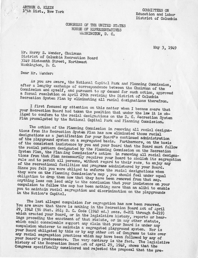 Arthur G. Klein to Harry S. Truman, With Attachments