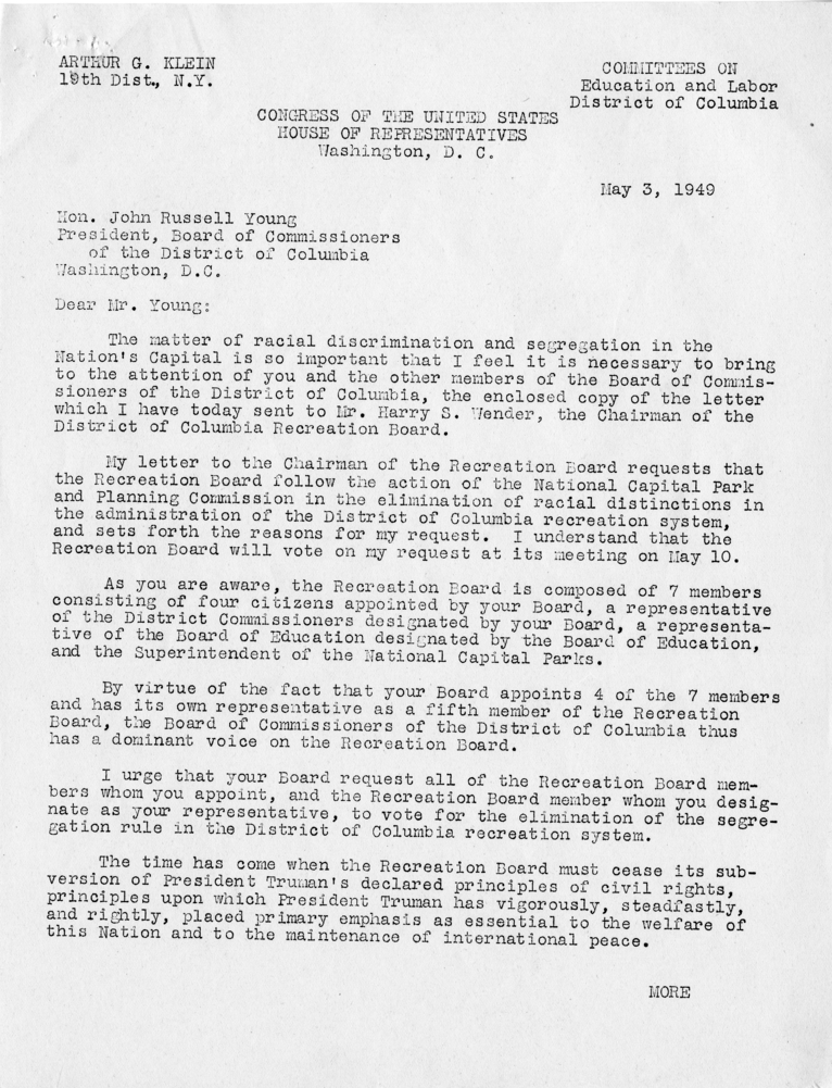 Arthur G. Klein to Harry S. Truman, With Attachments