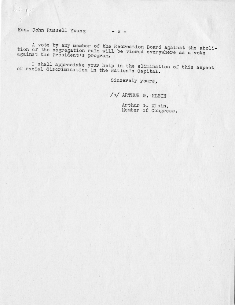 Arthur G. Klein to Harry S. Truman, With Attachments