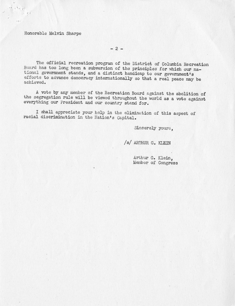 Arthur G. Klein to Harry S. Truman, With Attachments