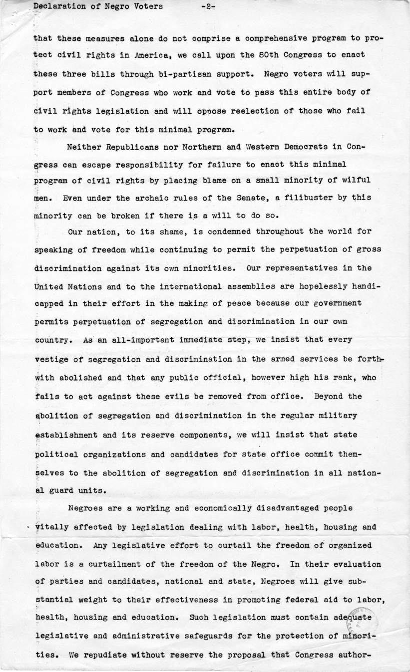 &ldquo;Declaration of Negro Voters,&rdquo; National Association for the Advancement of Colored People
