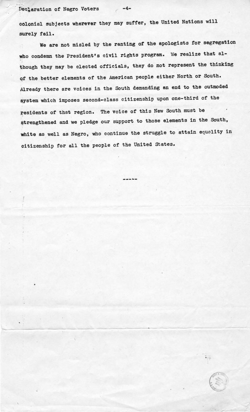 &ldquo;Declaration of Negro Voters,&rdquo; National Association for the Advancement of Colored People