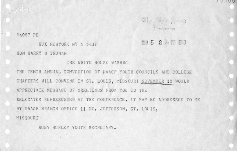 Correspondence Between Harry S. Truman and Ruby Hurley