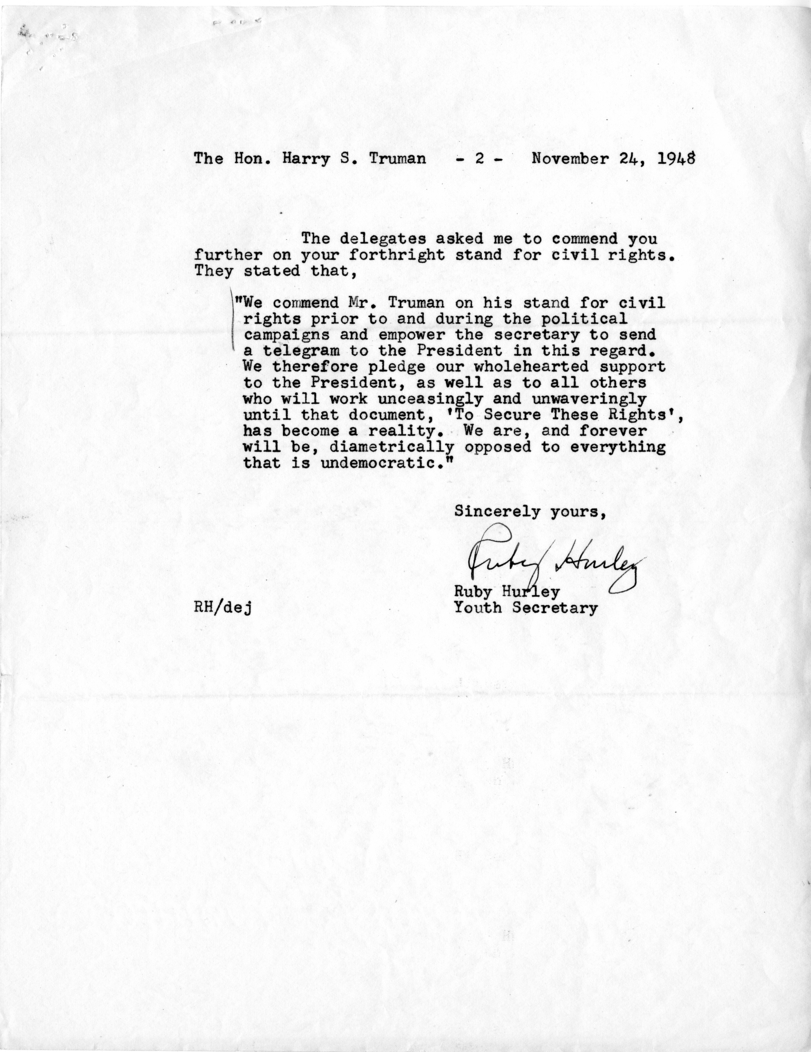 Correspondence Between Harry S. Truman and Ruby Hurley