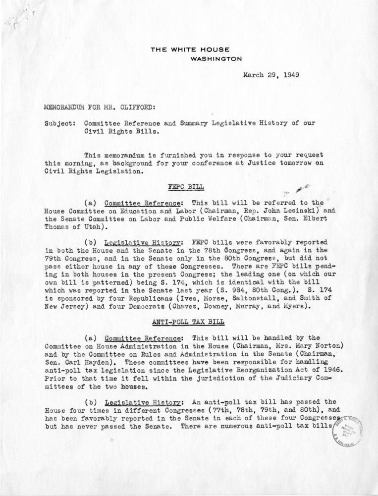 Stephen J. Spingarn to Clark M. Clifford