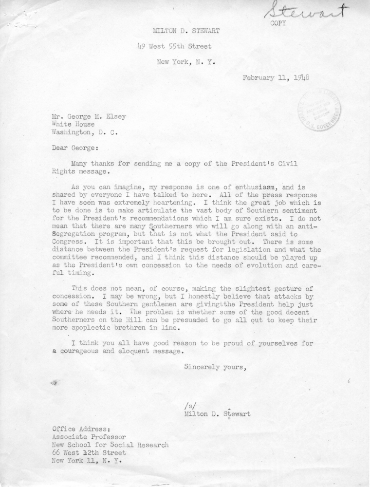 George M. Elsey to Philleo Nash With Related Material