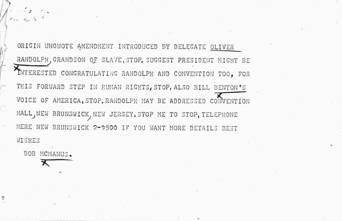 Telegram, Bob McManus to William Hassett