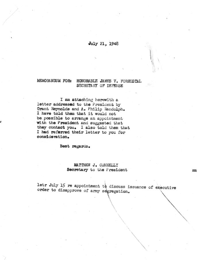 Matthew Connelly to Grant Reynolds, July 21, 1948, with attached memos