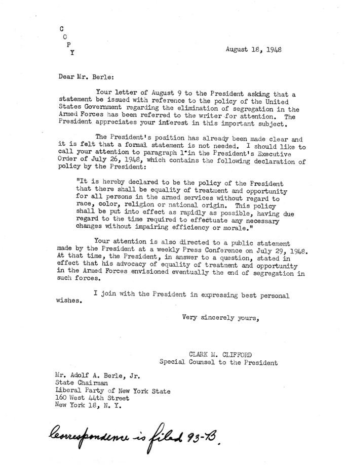 Matthew Connelly to Grant Reynolds, July 21, 1948, with attached memos