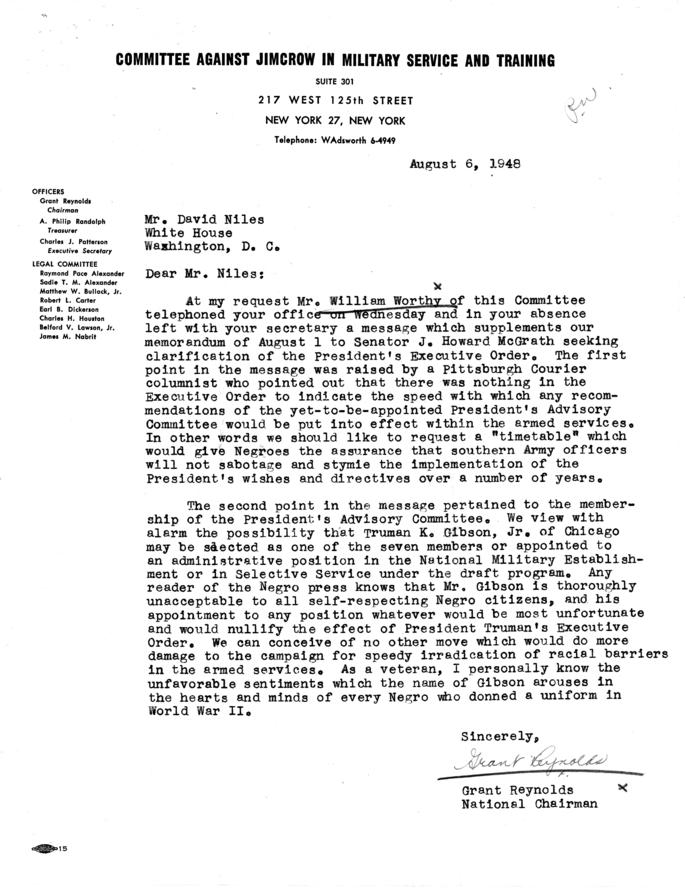 Matthew Connelly to Grant Reynolds, July 21, 1948, with attached memos