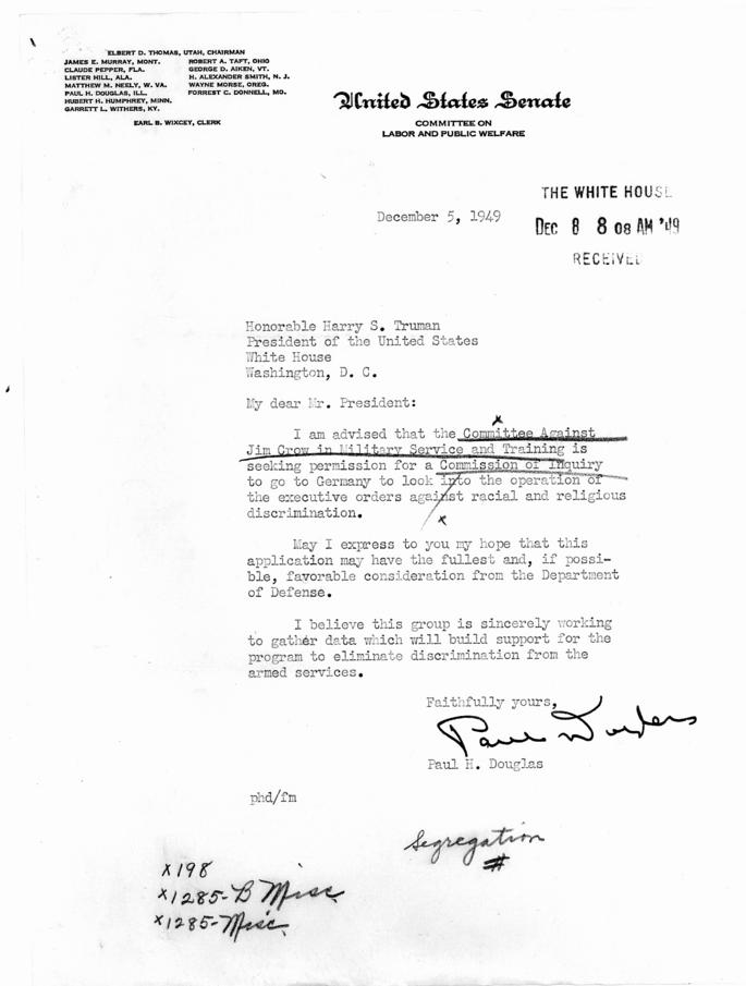 Correspondence between Paul Douglas and Harry S. Truman