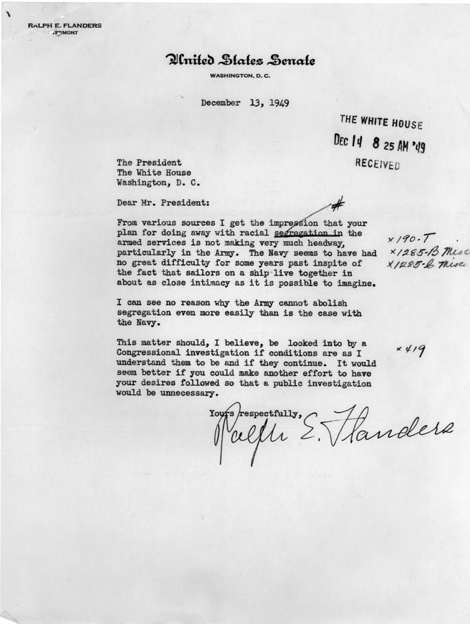 Correspondence between Ralph Flanders and Harry S. Truman