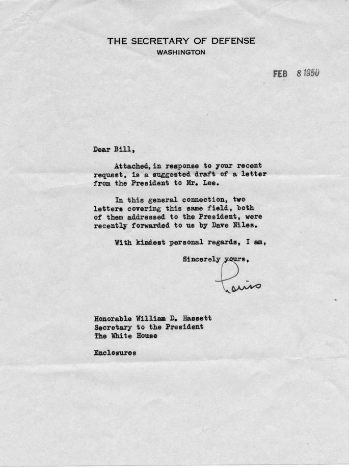 Correspondence between J. Oscar Lee and Harry S. Truman