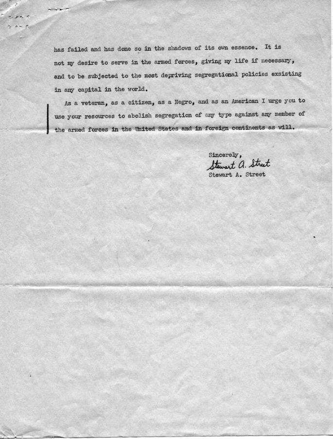 Stewart Street to Harry S. Truman, with attached memo