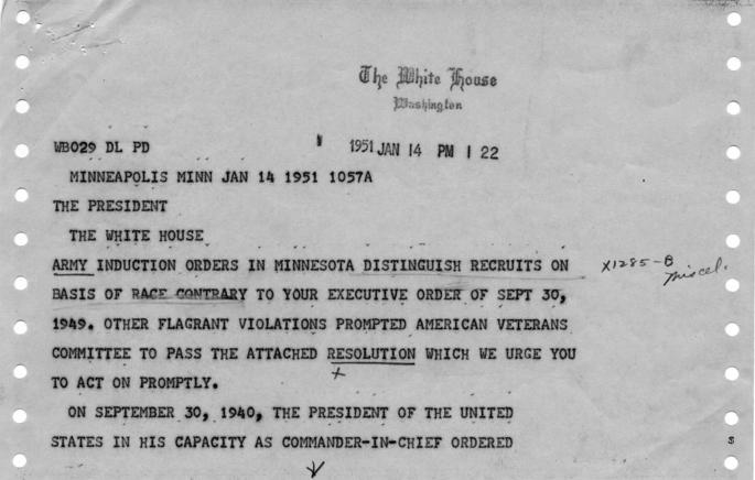 Telegram, Michael Straight to Harry S. Truman, with attachments