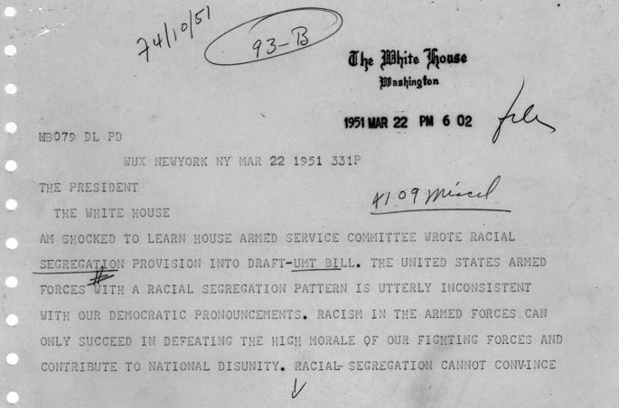 Telegram, A. Philip Randolph to Harry S. Truman