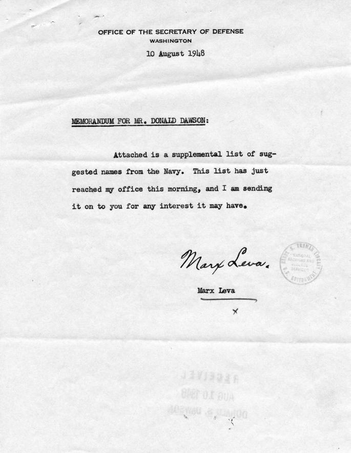 James Forrestal to Harry S. Truman, with attached memos