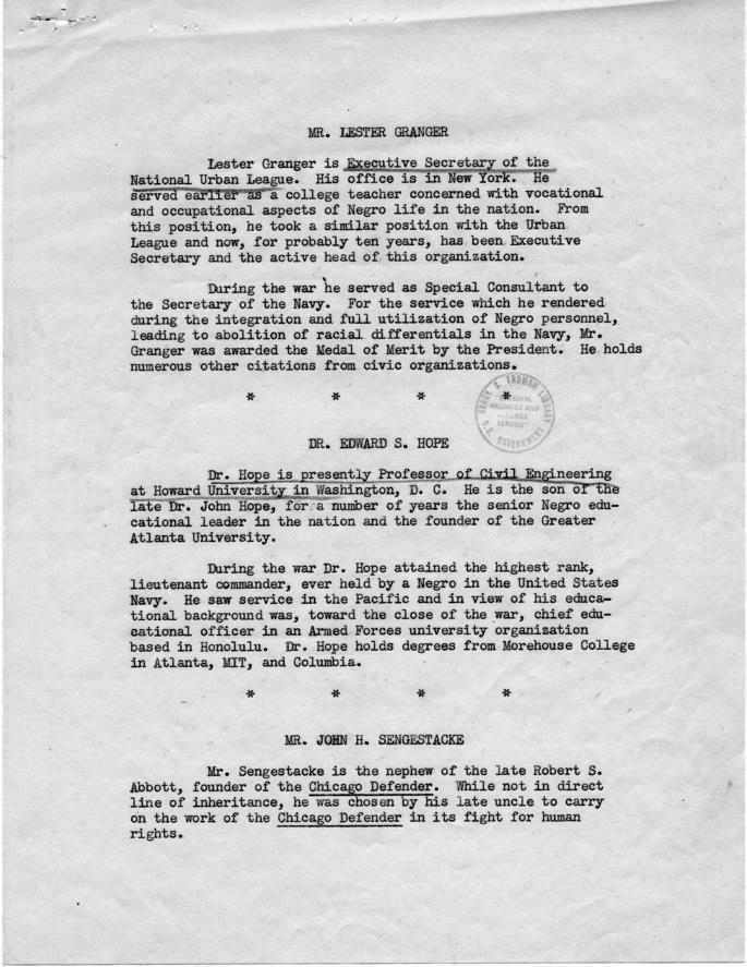 James Forrestal to Harry S. Truman, with attached memos