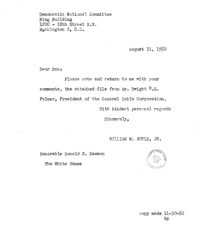 David Niles to William Boyle, Jr., with related attachments