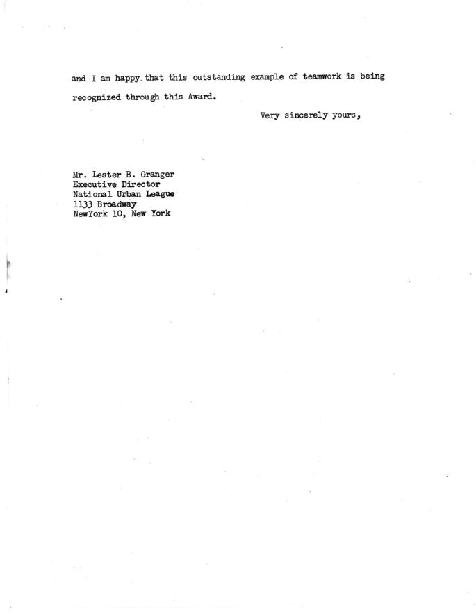 Correspondence between Lester Granger and Harry S. Truman, with attached memos
