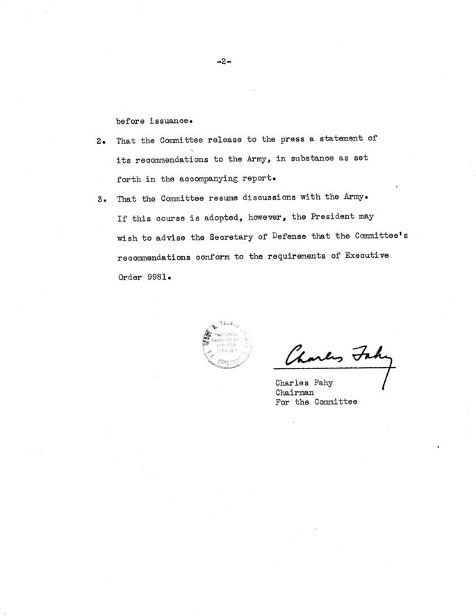 Charles Fahy to Harry S. Truman, with attachments