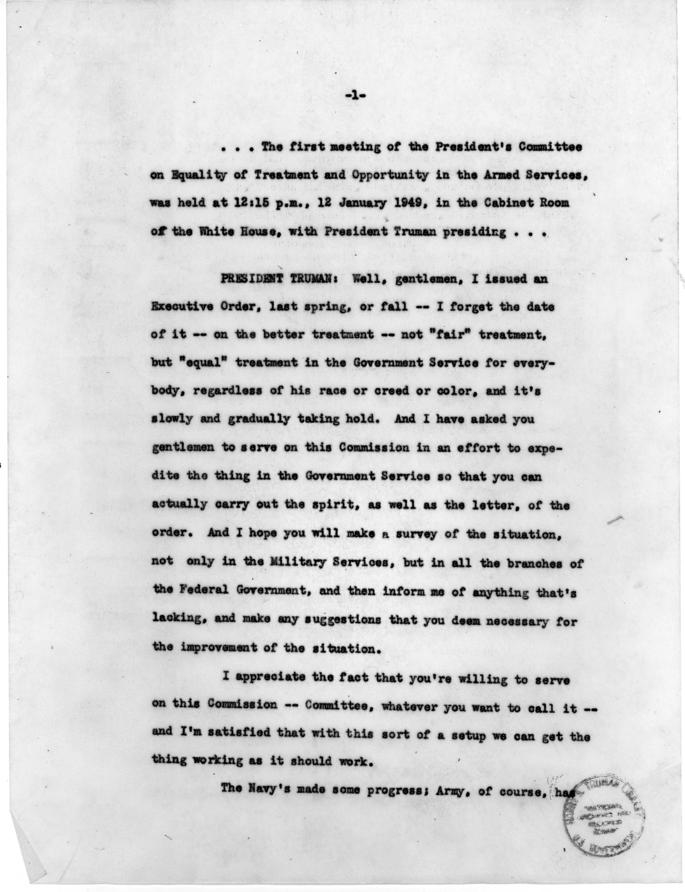 Transcript of meeting of Fahy Committee with President Truman