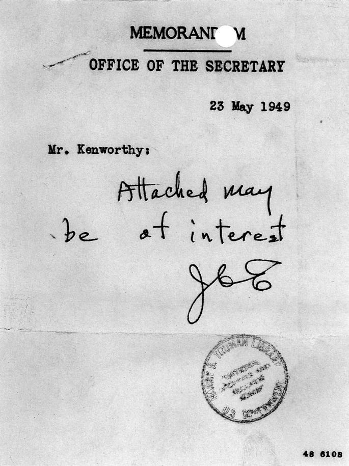 John M. Earley to Louis Johnson, with reply by James Evans
