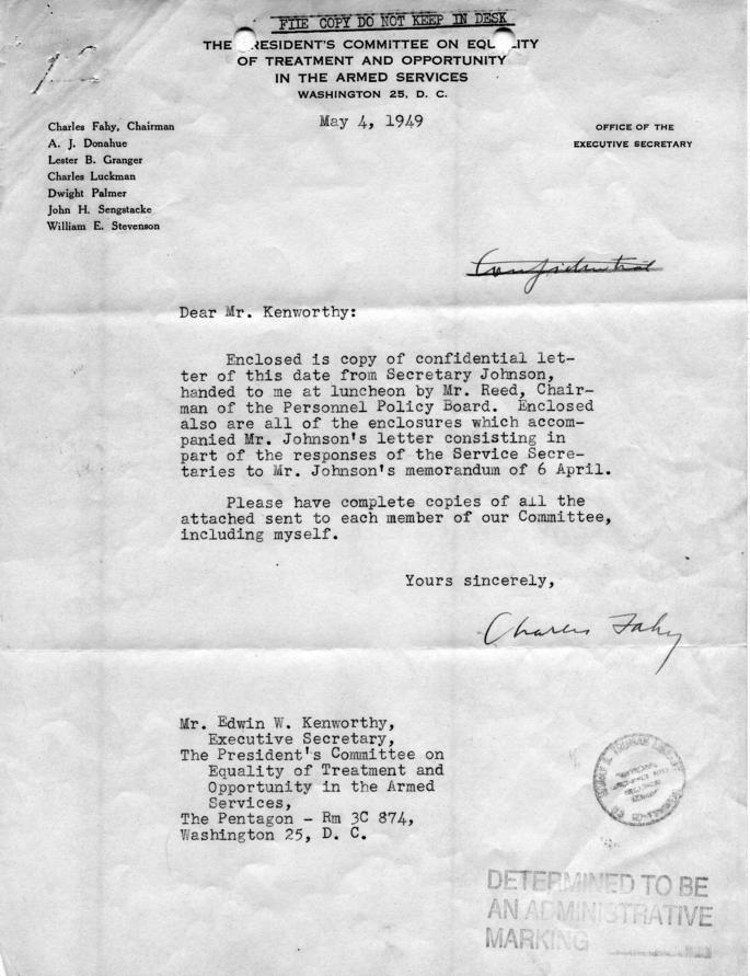 Charles Fahy to E.W. Kenworthy, with attachments