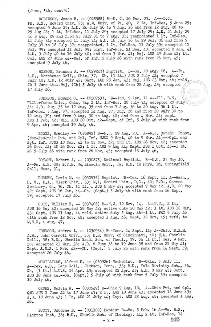 \"Regular Army Negro Officer Personnel\"