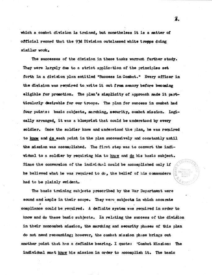 \"Report on the Negro Soldier\" by Robert F. Cocklin, Infantry Journal