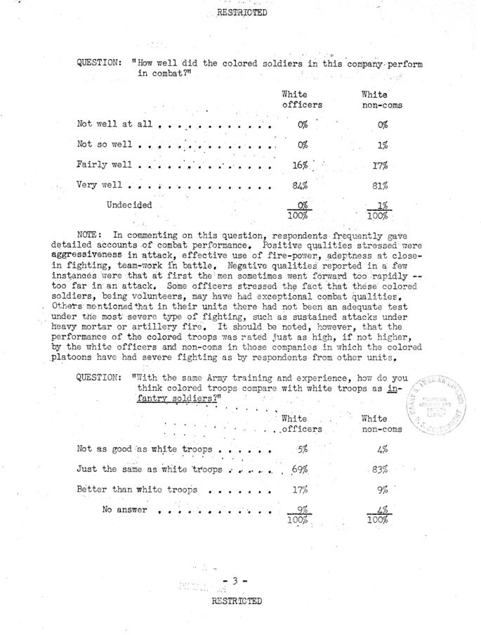 \"Opinions About Negro Infantry Platoons in White Companies of 7 Divisions\"