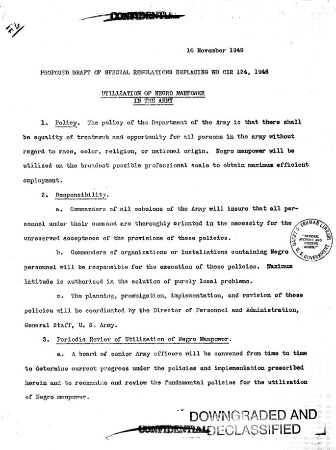 Proposed draft of Utilization of Negro Manpower in the Army