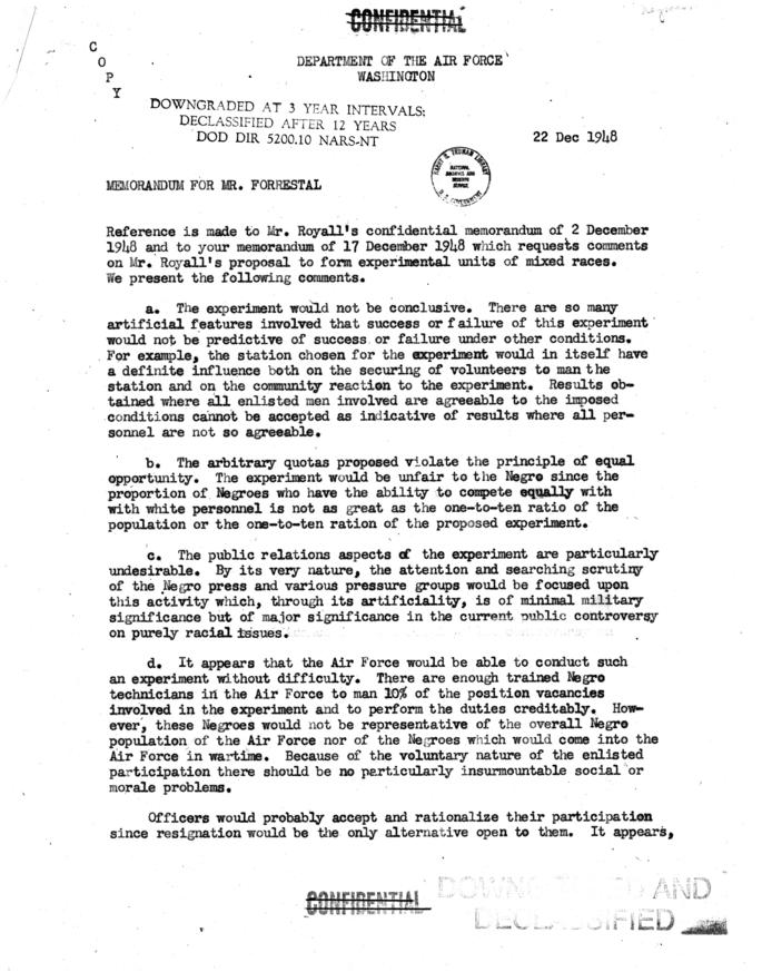 W. Stuart Symington to James Forrestal, with attached proposal