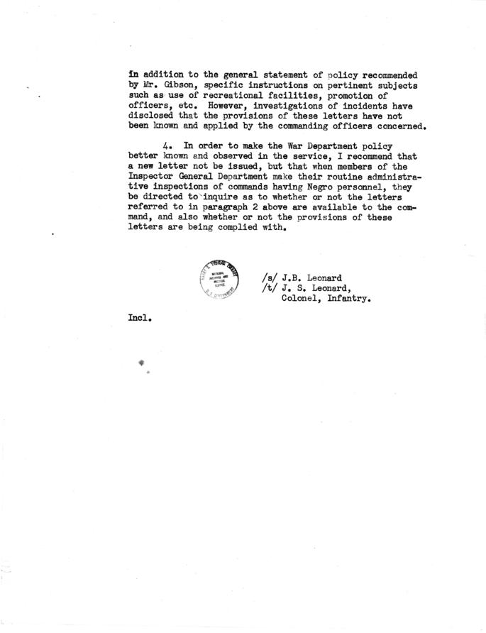 J.B. Leonard to Assistant Secretary of War